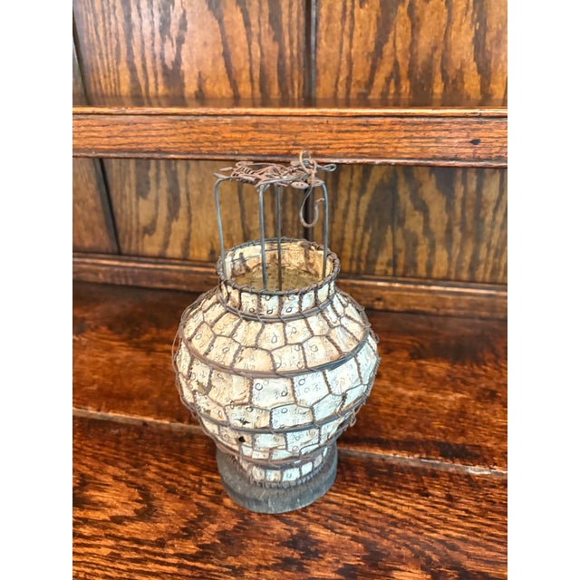 Mid-Century Modern Vintage Chinese Paper Lantern With Wire Frame, Mid-Century For Sale - Image 3 of 3