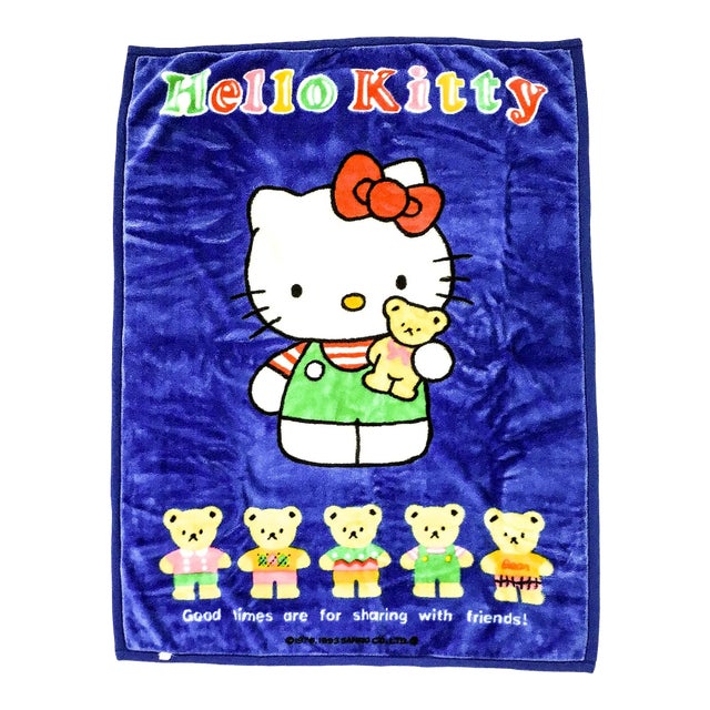 Rare Vintage Blue Bed Coverlet Hello Kitty Japan Origin 1993 For Sale
