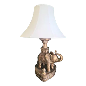 Vintage Frederick Cooper Lucky Gold Elephant Trunk Up White Shade Table Lamp