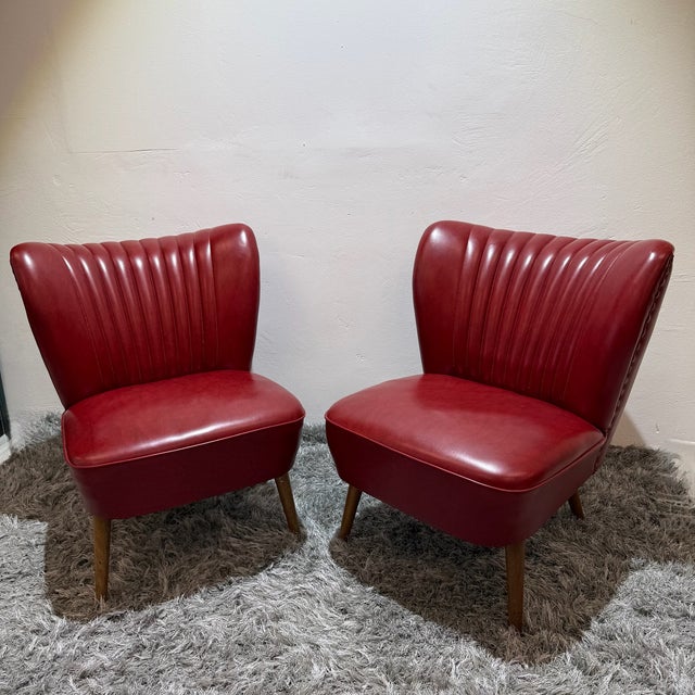 Mid-Century Modern Cocktail Chairs in Red Faux Leather, 1950s, Set of 2 For Sale - Image 16 of 16