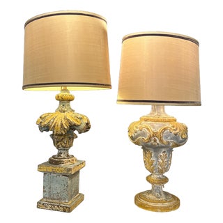 Carved and Polychrome Wooden Lamps, Italy, 18th Century, Set of 2 For Sale