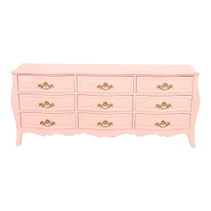 Baker Furniture French Provincial Louis XV Pink Lacquered Triple Dresser, Newly Refinished