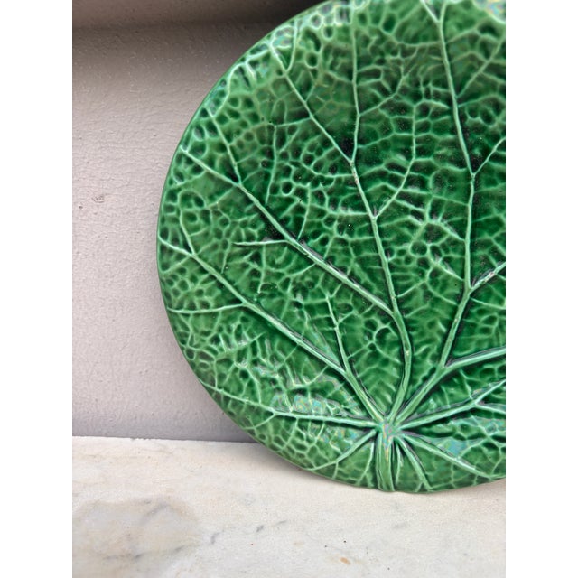 English green Majolica leaf plate circa 1880. one chip on the back.