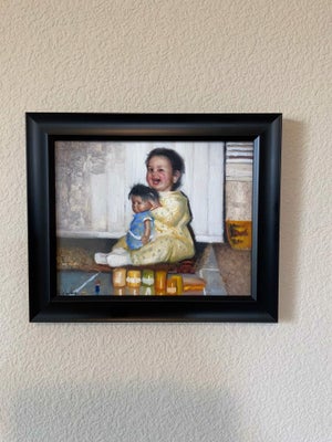Baby Abby by Matteo Di Ventra | Oil on Paper Portrait of a Smiling Baby with a Doll
