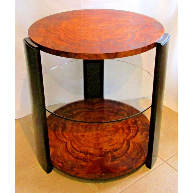 Contemporary 1990s Theodore Alexander Art Deco Style Round Wood and Glass Center / End Table For Sale - Image 3 of 9