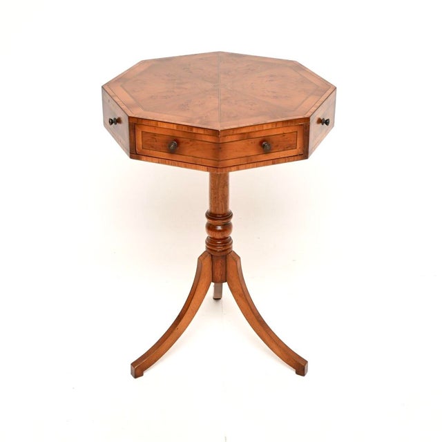 Hollywood Regency Regency Octagonal Inlaid Yew Wood Drum Table, 1930 For Sale - Image 3 of 11