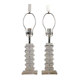1970s Mid Century Modern Lucite Table Lamps- A Pair For Sale
