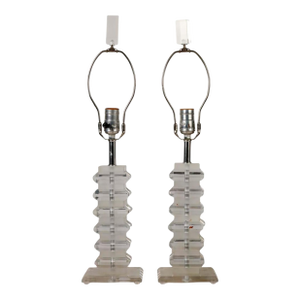 1970s Mid Century Modern Lucite Table Lamps- A Pair