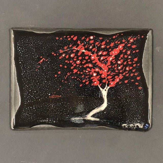 Framed Pottery by Tom Turnbull, the art depicts a nighttime landscape scene, of stars and an abstract tree with vibrant...
