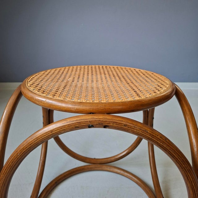 1970s Bentwood and Rattan Circular Stool, 1970s For Sale - Image 5 of 10