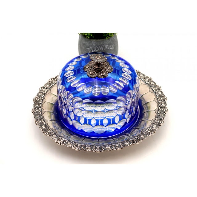 Cheese Bowl in Blue Cut Glass with Silver Plate, Set of 2 For Sale - Image 6 of 7