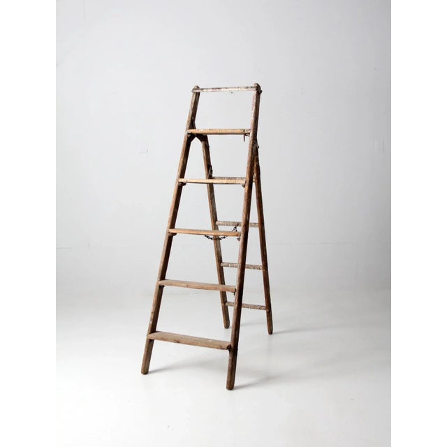 Rustic Vintage Wooden Ladder For Sale - Image 3 of 12
