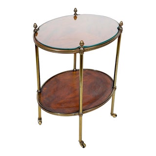 Two Tier Classical Side Table With Brass Trim and Mahogany For Sale