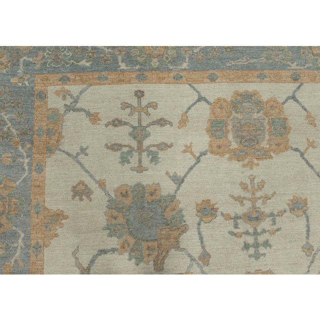 Textile Turkish Oushak Rug Ivory and Sky Blue Handwoven Wool Rug 9'10" X 13'11" For Sale - Image 7 of 9