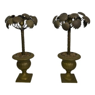 Pair of Vintage Palm Tree Candle Holders For Sale