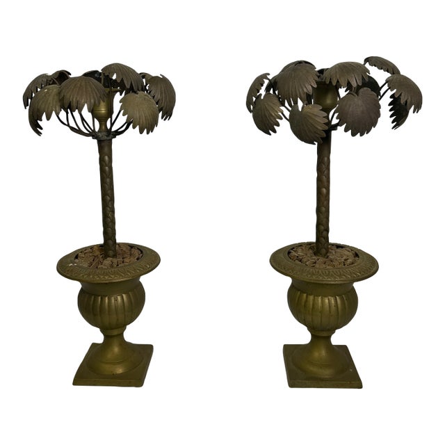 Pair of Vintage Palm Tree Candle Holders For Sale