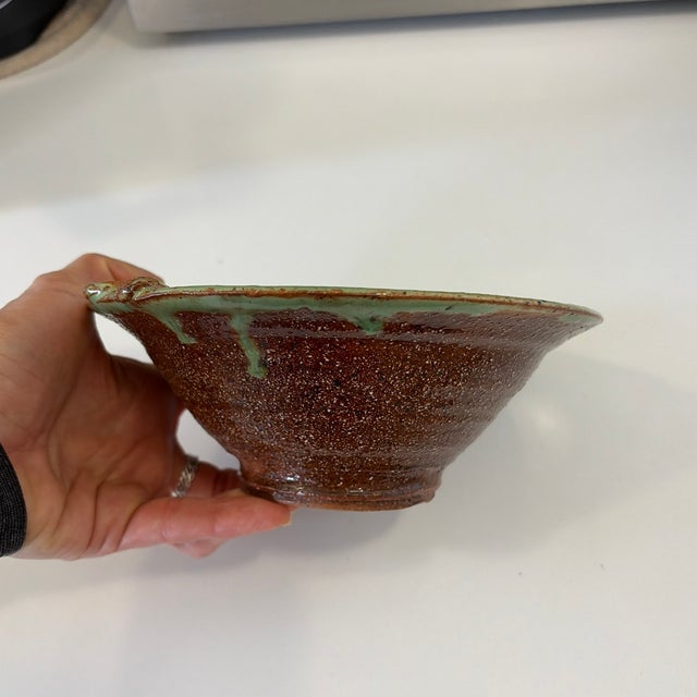 Handmade Green Studio Pottery Bowl With Sculptural Rim Detail For Sale - Image 4 of 9