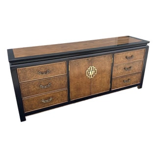 Mid Century Chinoiserie Burlwood Dresser by Century Furniture For Sale