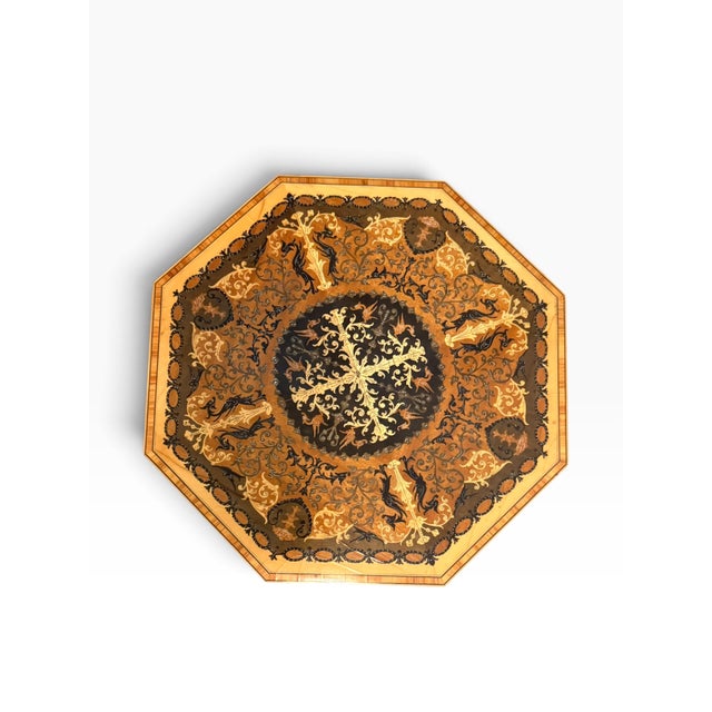 Wood Vintage Italian Marquetry Octagonal Music Box Table With Reuge Swiss Movement For Sale - Image 7 of 15