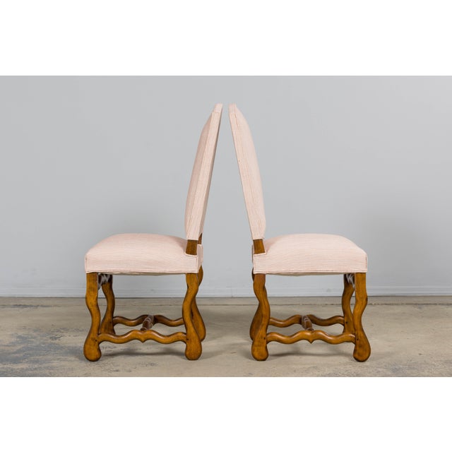 Antique French Louis XIII Style Os De Mouton Oak Dining Chairs in Blush Pink Stripe - Set of 6 For Sale - Image 11 of 17