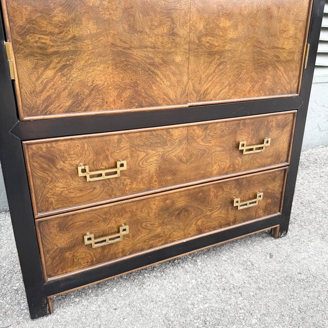 Chinoiserie Burl Wood and Black Armoire by Century For Sale - Image 10 of 11
