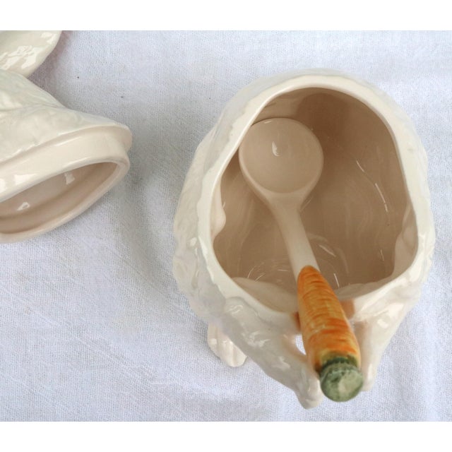 Ceramic 1980s The Haldon Group White Bunny Rabbit Condiment Server With Carrot Spoon For Sale - Image 7 of 16