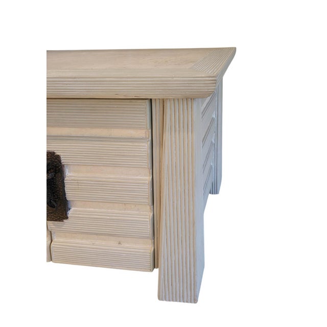 1980s Postmodern Asian-Style Reeded Armoire & Nightstands, Stone Inset, 3 Pieces For Sale - Image 15 of 18