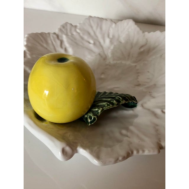 This lovely 1970s Majolica Apple Leaf Decorative Plate from Portugal will be a beautiful addition to any tablescape....