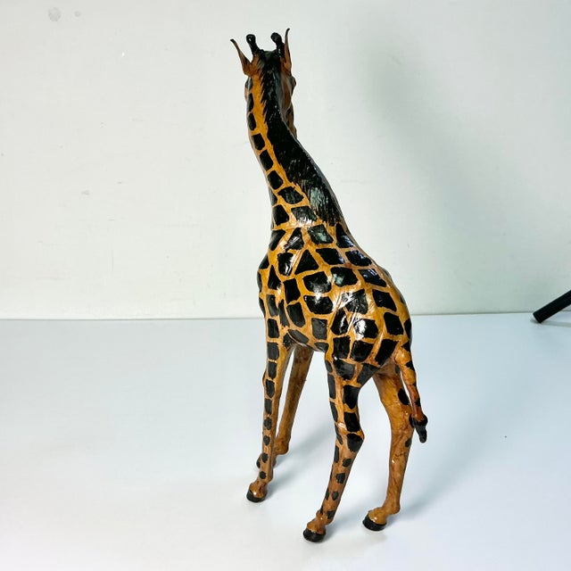 1970s Vintage Safari Boho Chic Italian Leather Wrapped Giraffe and Leopard Figurals - A Pair For Sale - Image 16 of 18
