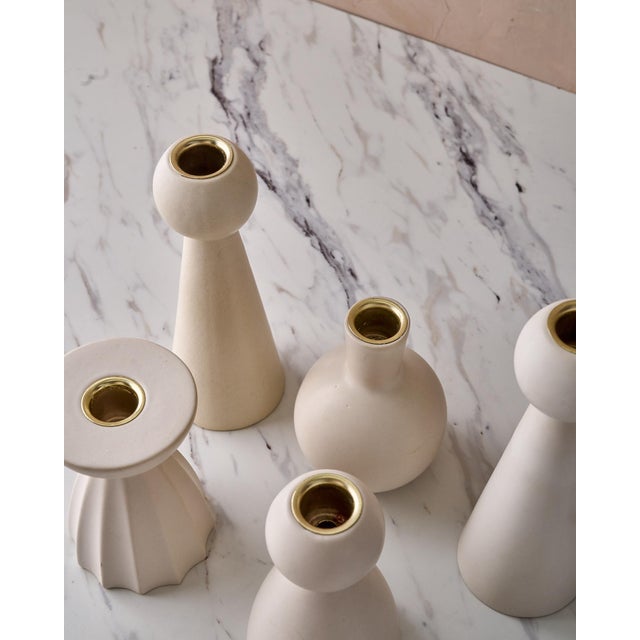Sculptural Quintet of Ceramic Candle Holders by Lostine in Matte White For Sale - Image 9 of 11