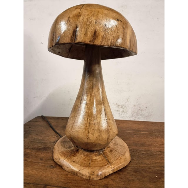 Handcrafted Oak Mushroom Table Lamp, 2010s For Sale - Image 9 of 18