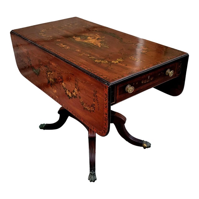 Antique Early 19th Century English Regency Handpainted Pembroke Style Drop Leaf Table For Sale