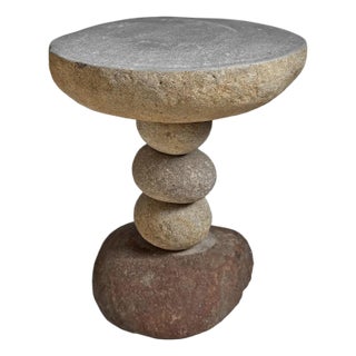 Outdoor Stacked River Rock Side Table Stool For Sale