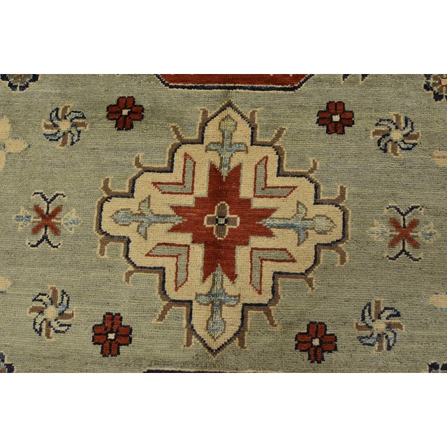 Blue Kazak Runner 4’11” X 12’6” Blue Wool Tribal Hand-Knotted Oriental Rug For Sale - Image 8 of 13