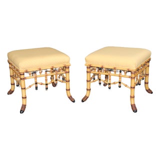 Pair Regency Style Faux Bamboo Benches or Stools by Hickory Chair For Sale