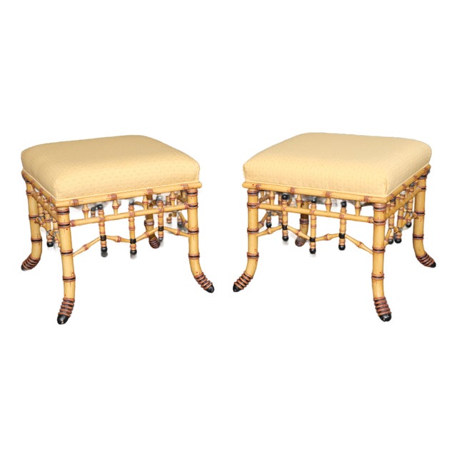 Pair Regency Style Faux Bamboo Benches or Stools by Hickory Chair For Sale