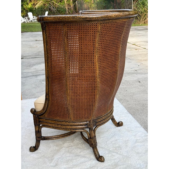 Brown Vintage Maitland-Smith British Colonial Style Double Caned Faux-Tortoiseshell Wingback Chair For Sale - Image 8 of 18