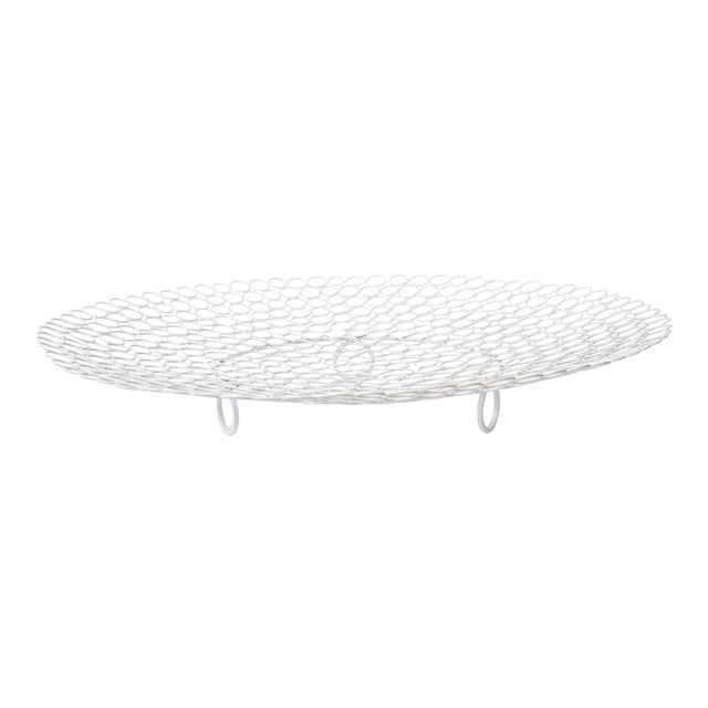 Modern White Lacquered Metal Large Circle Bowl With Circle Feet For Sale