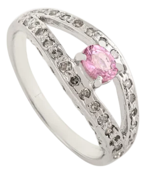 Delicate 0.5 Ct Pink Sapphire & Diamond Split Shank Promise Ring Made in 925 Silver - Size 7.5