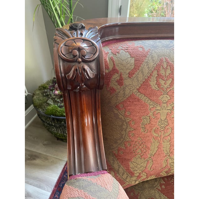 1940s 1940's Hand Carved Mahogany Club Chairs With Ottomans - 2 Sets For Sale - Image 5 of 12