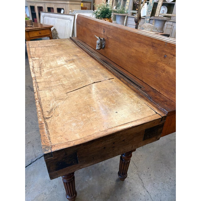 Wonderful early 19th-century French Boucherie billot de boucher (butcher shop butcher block), with solid beechwood block...