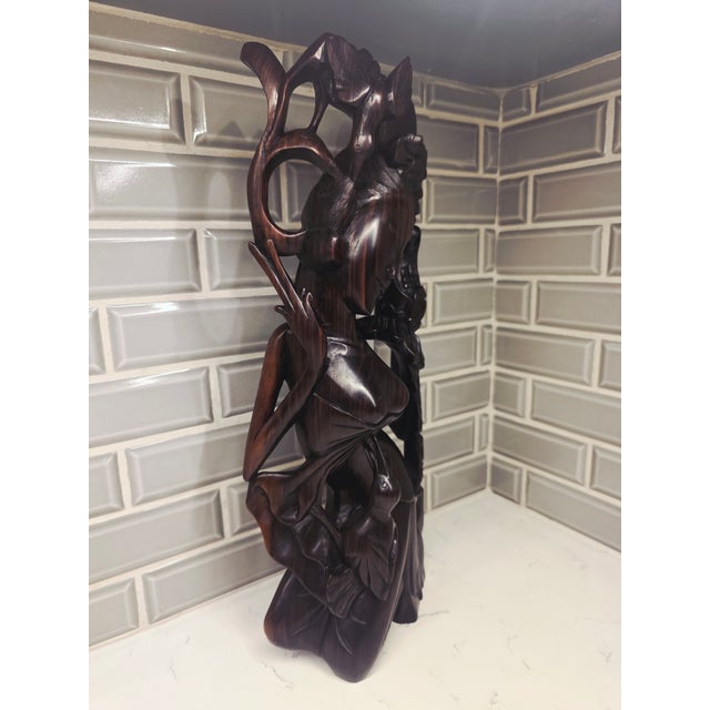 Art Deco Vintage 1950s Balinese Modernist Macassar Ebony Dewi Sri Goddess With Birds – Museum-Grade Masterwork For Sale - Image 3 of 12