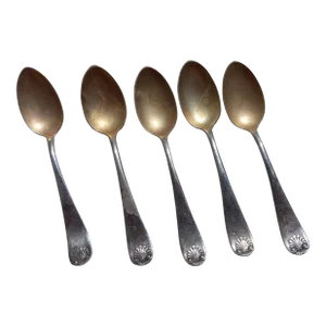 Late 19th Century A. F. Towle & Sons Sterling Shell Demitasse Spoons Gold-Washed Bowls- Set of 5