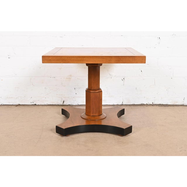 Baker Furniture Neoclassical Burled Walnut Pedestal Tea Table For Sale - Image 9 of 11