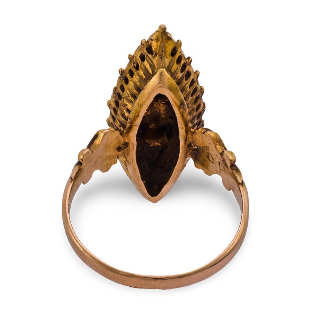 Metal Late 19th Century Victorian 1.60 Carat Rose Cut Diamond 14k Rose Gold Navette Ring, Size 9 For Sale - Image 7 of 8