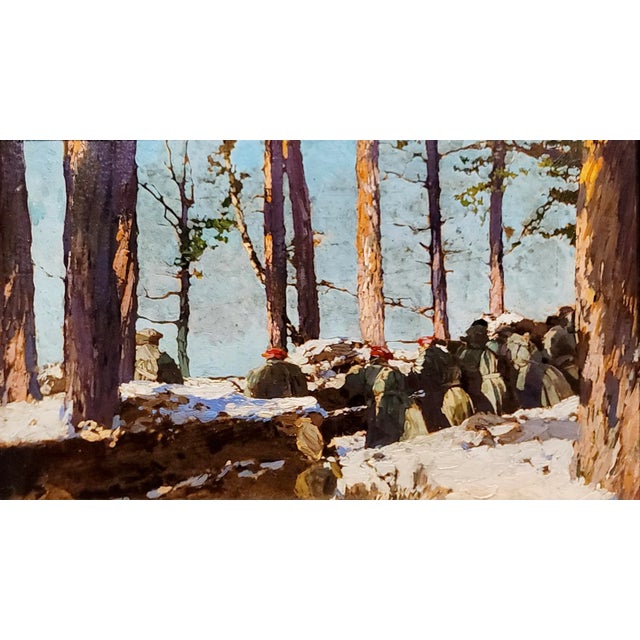 Traditional Mikhail Markelovich Guzhavin -Cossack Soldiers in Trench -1910s Oil Painting For Sale - Image 3 of 9