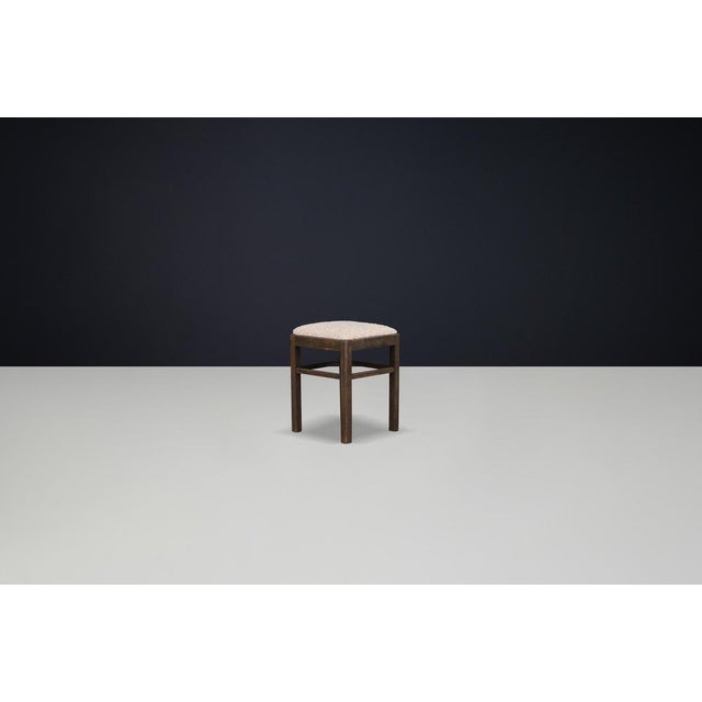 Wood Mid-Century Modern Beechwood Stool with Teddy Bouclé Upholstery, 1950s For Sale - Image 7 of 11