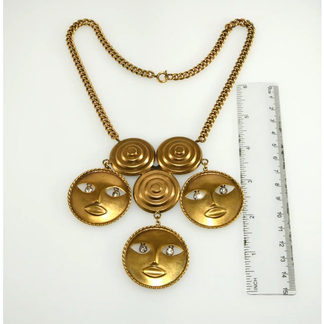 Joseff of Hollywood Moon God Gold-Plated Necklace With Rhinestone Eyes For Sale - Image 4 of 5