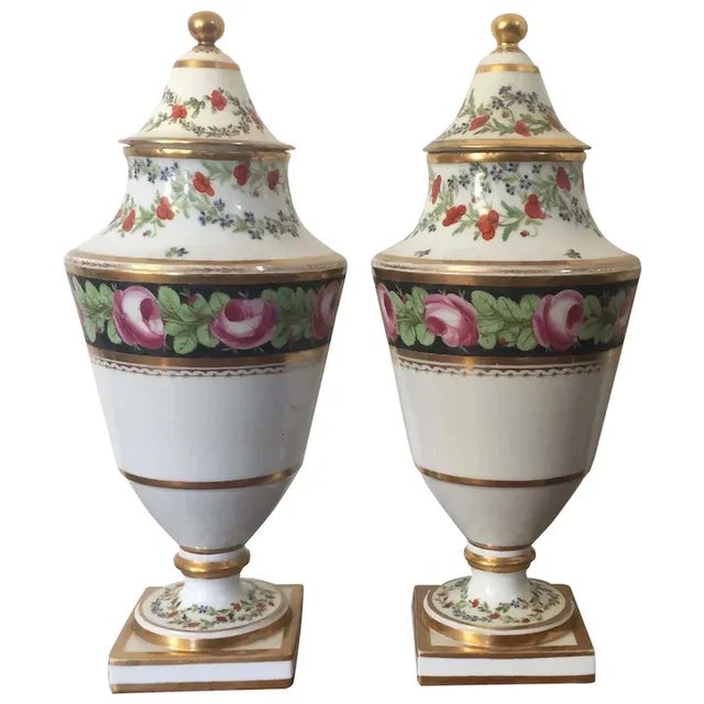 Antique 18th Century French Louis XVI Porcelain Urns with Covers - A Pair For Sale - Image 11 of 13