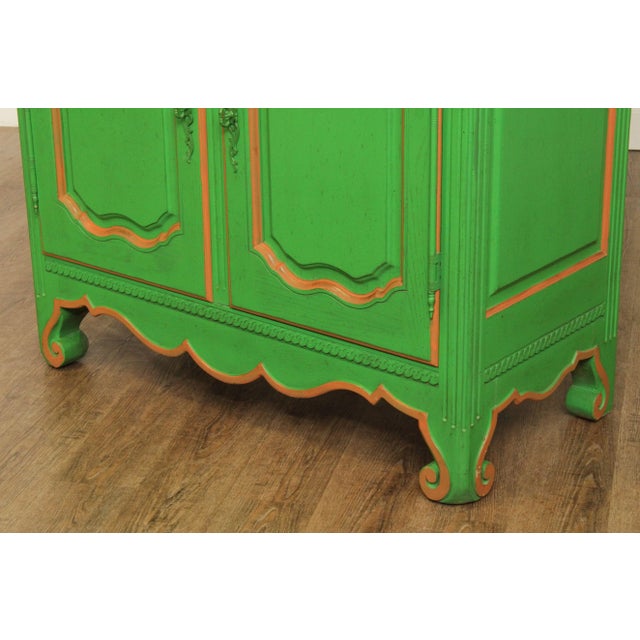 Green French Louis XV Style Custom Green Painted Large Armoires - A Pair For Sale - Image 8 of 13
